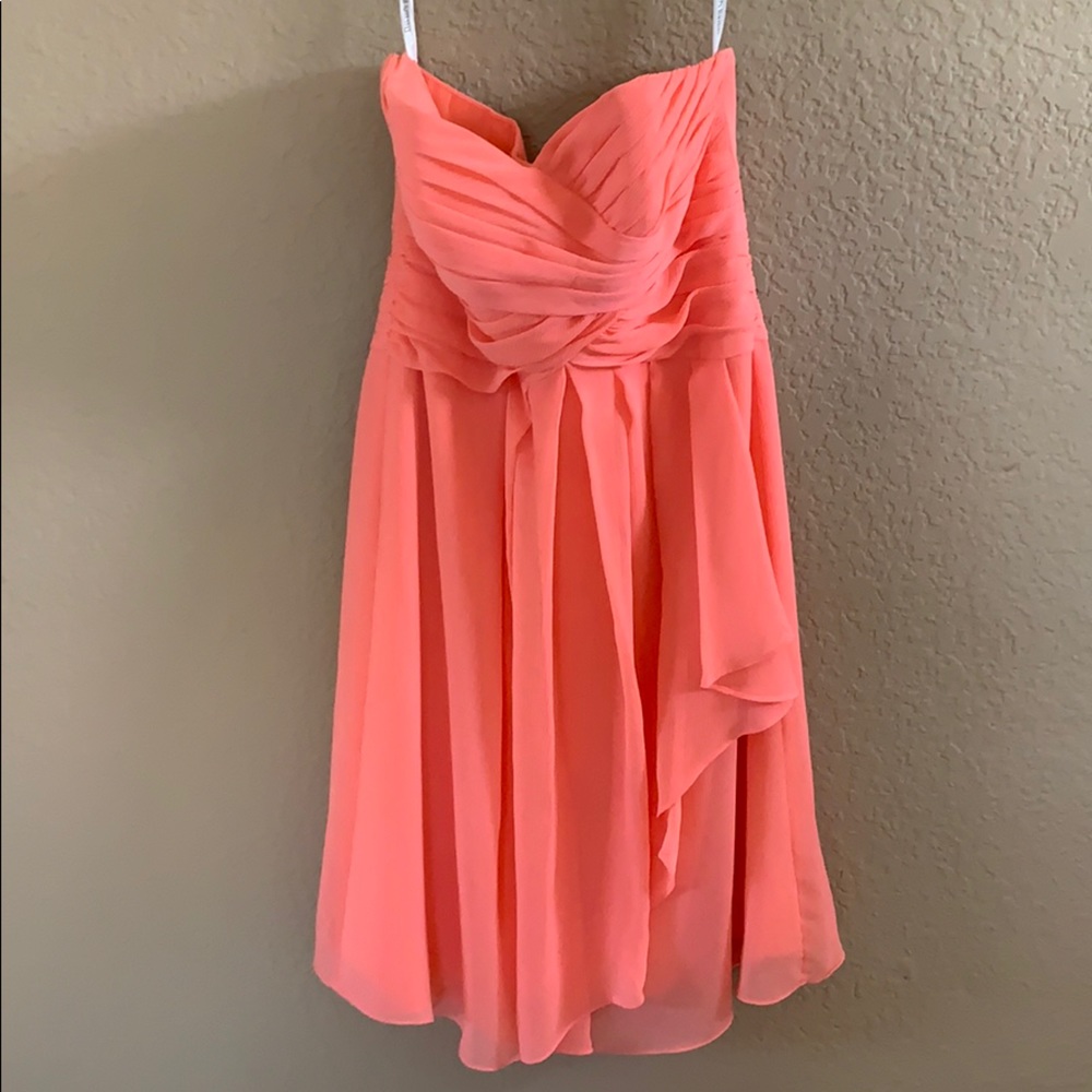 David’s Bridal Strapless Coral Pink Dress
